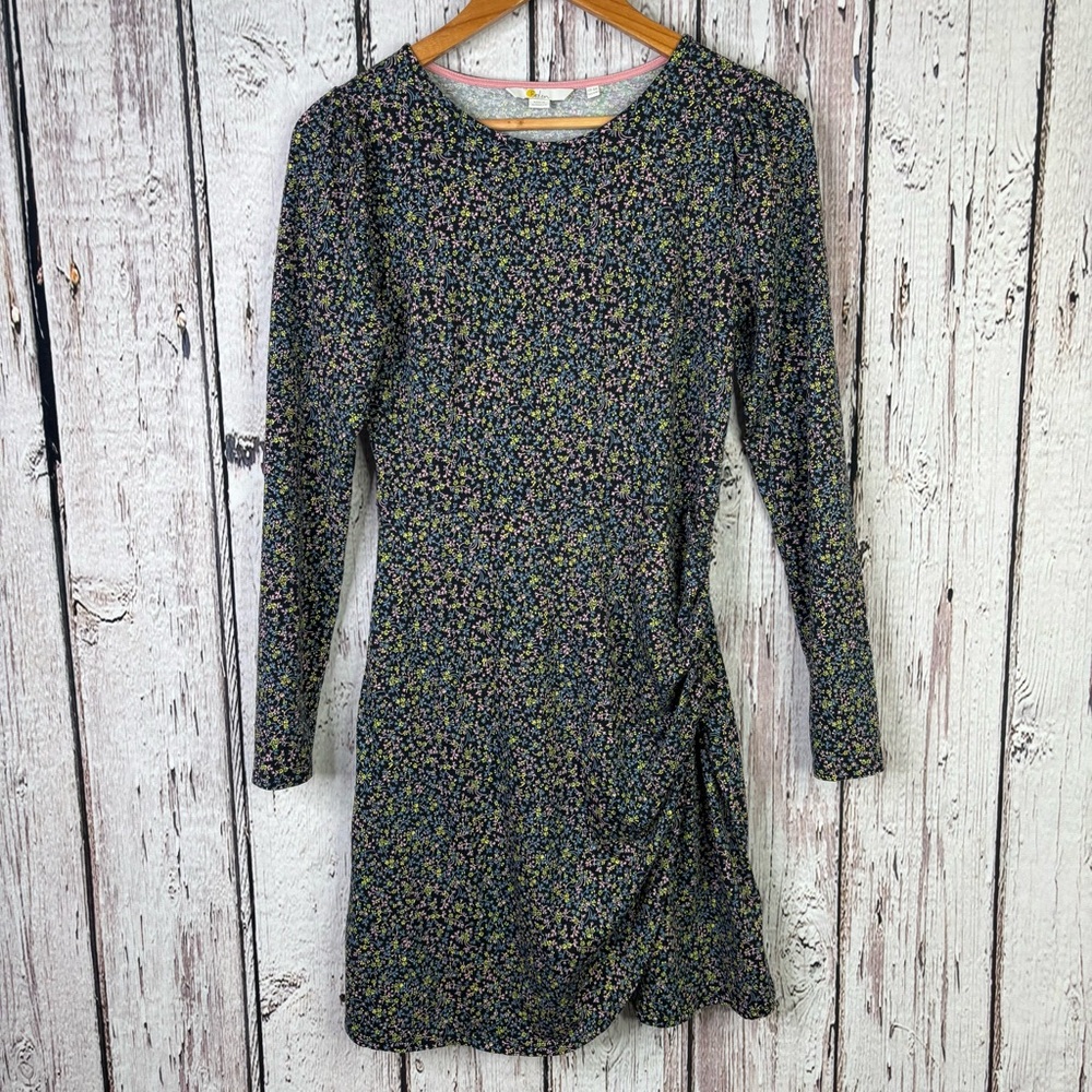 Boden Size 4‎ Ruched Side Mini Dress Long Sleeves Floral Multicolor Fitted Style
